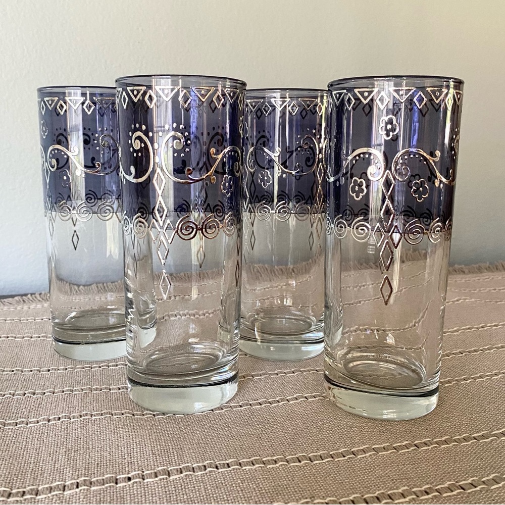 Boho Blue and Silver Glass Tumblers